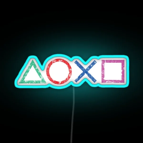 Playstation Icons Grunge Distressed RGB Neon Sign