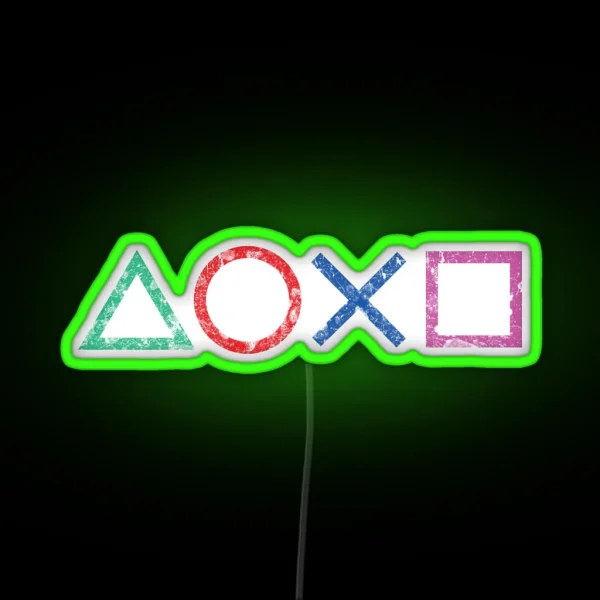Playstation Icons Grunge Distressed RGB Neon Sign