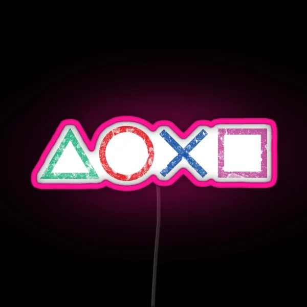 Playstation Icons Grunge Distressed RGB Neon Sign