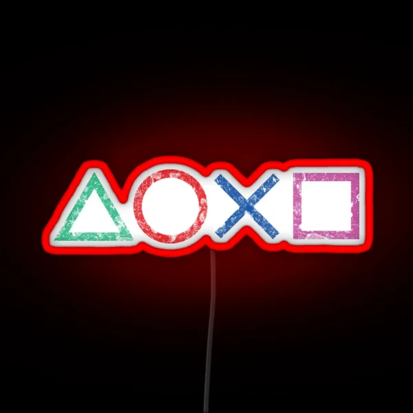 Playstation Icons Grunge Distressed RGB Neon Sign