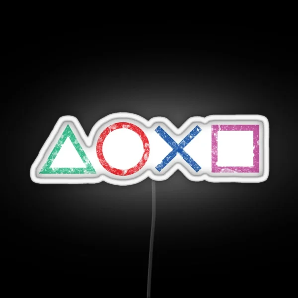Playstation Icons Grunge Distressed RGB Neon Sign