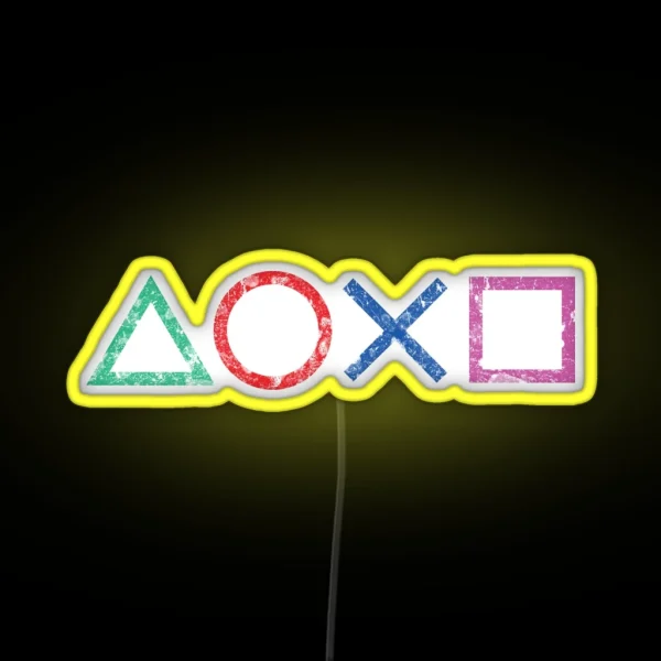 Playstation Icons Grunge Distressed RGB Neon Sign