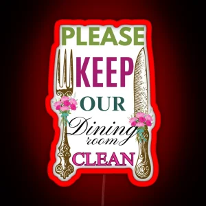 Please Keep Our Dining Room Clean Vintage Aesthetic Digital Printable Pink Retro Design For Kitchen Dining Room Decor Wall Art Home Decor RGB Neon Sign