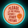 Neon Roadside Warning Sign with Humorous Merge Lane Reminder Message
