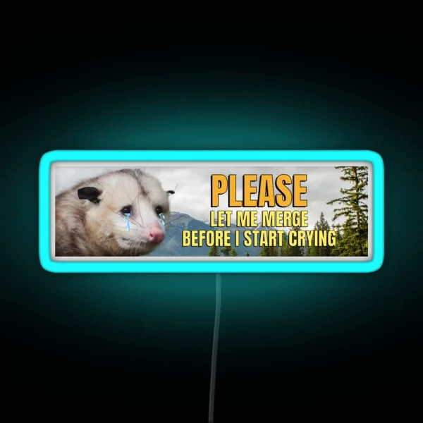 Please Let Me Merge Before I Start Crying Possum Bumper RGB Neon Sign