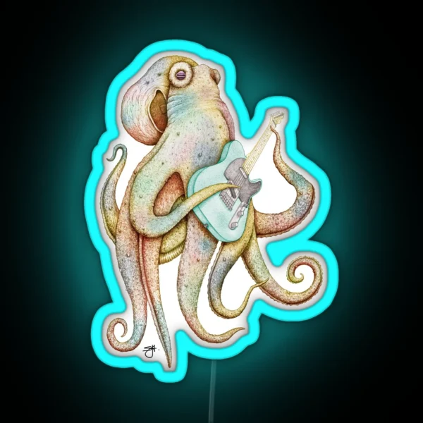 POLAH The Axe Wielding Octopus On Aqua RGB Neon Sign