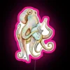 Vibrant Aqua Neon Sign with Octopus Design and Dynamic RGB Lighting
