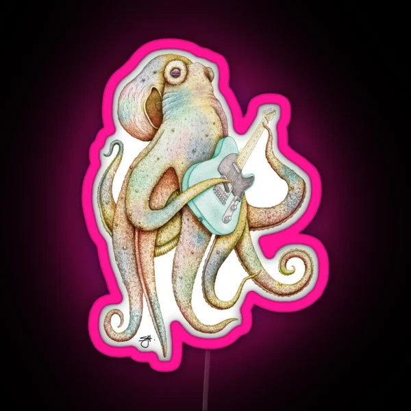 POLAH The Axe Wielding Octopus On Aqua RGB Neon Sign