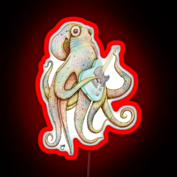 POLAH The Axe Wielding Octopus On Aqua RGB Neon Sign