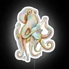 Glowing Aqua Neon Sign Featuring Adventurous Octopus Character, Polah.