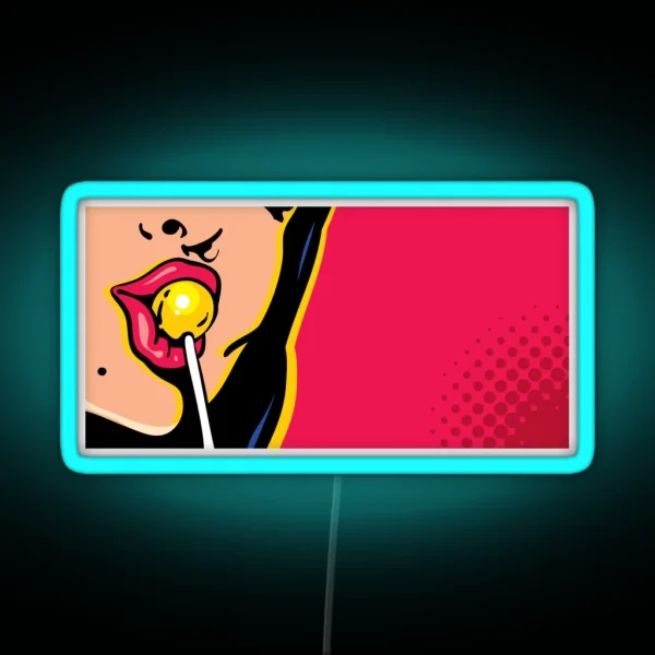 Pop Art Woman Licking Lollipop RGB Neon Sign