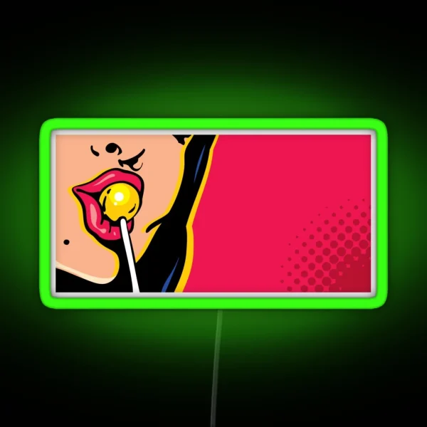 Pop Art Woman Licking Lollipop RGB Neon Sign