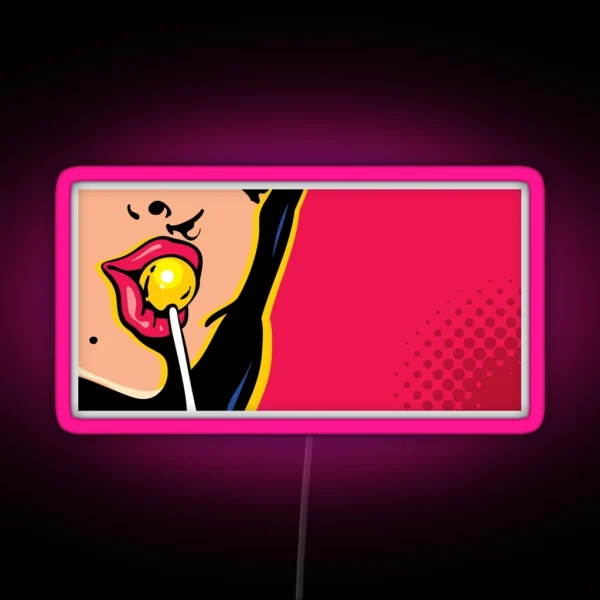 Pop Art Woman Licking Lollipop RGB Neon Sign