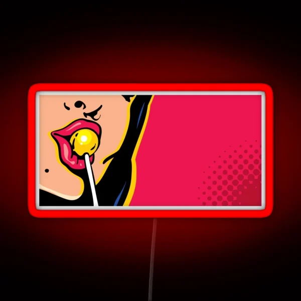 Pop Art Woman Licking Lollipop RGB Neon Sign