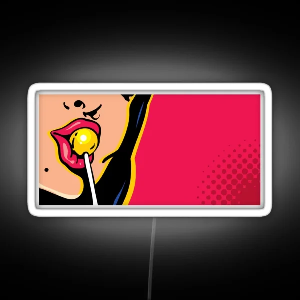 Pop Art Woman Licking Lollipop RGB Neon Sign