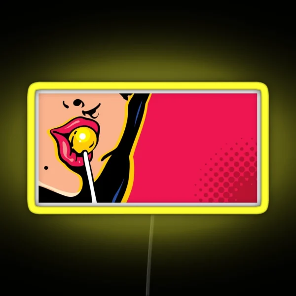 Pop Art Woman Licking Lollipop RGB Neon Sign