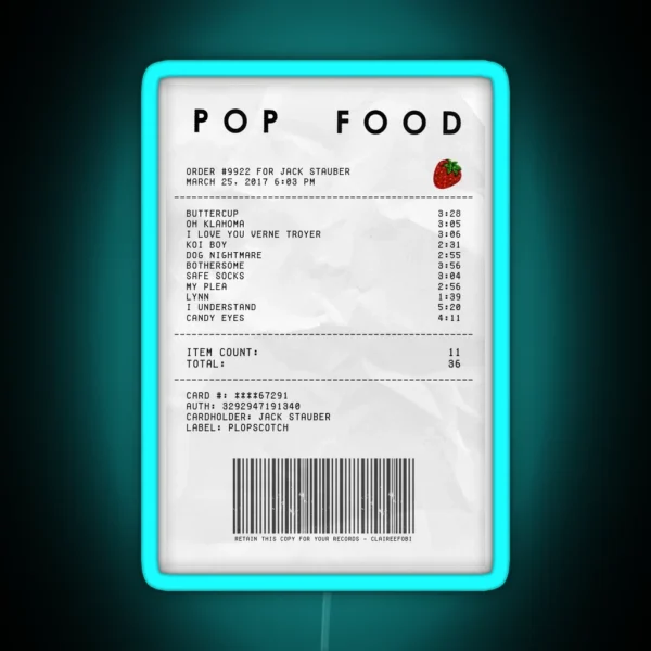 Pop Food Album Receipt RGB Neon Sign
