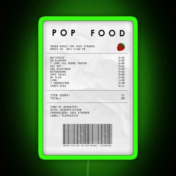Pop Food Album Receipt RGB Neon Sign