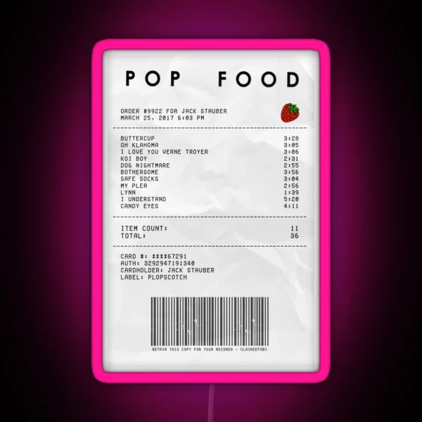 Pop Food Album Receipt RGB Neon Sign