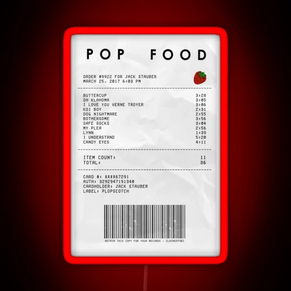 Pop Food Album Receipt RGB Neon Sign