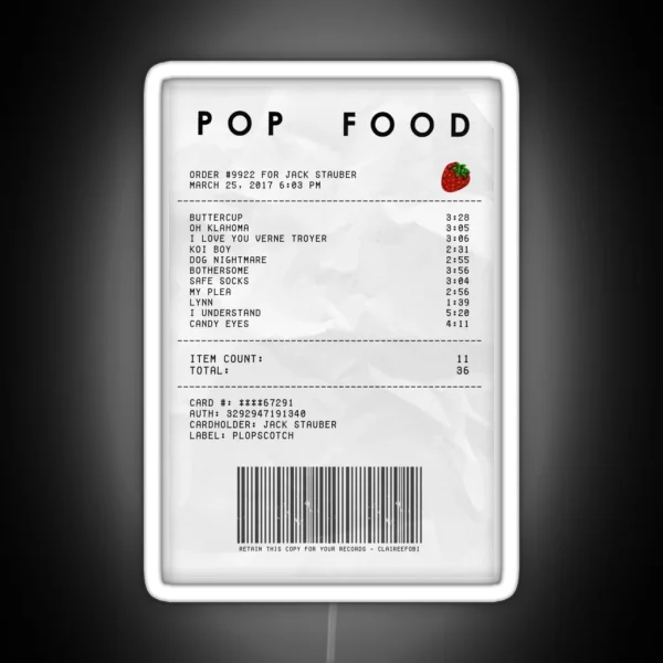 Pop Food Album Receipt RGB Neon Sign