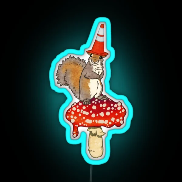 Portland Wizard On Red Spotted Mushroom Cone Squirrel RGB Neon Sign