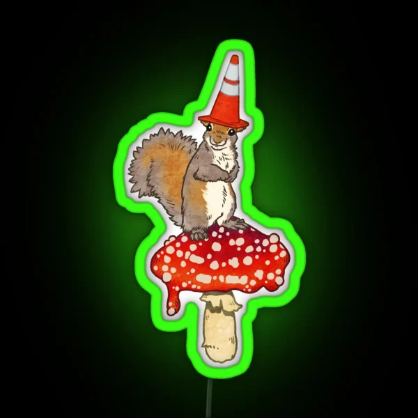 Portland Wizard On Red Spotted Mushroom Cone Squirrel RGB Neon Sign