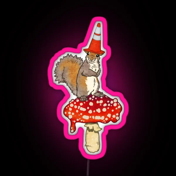 Portland Wizard On Red Spotted Mushroom Cone Squirrel RGB Neon Sign