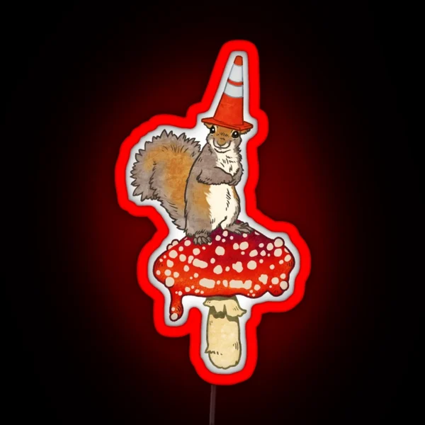 Portland Wizard On Red Spotted Mushroom Cone Squirrel RGB Neon Sign