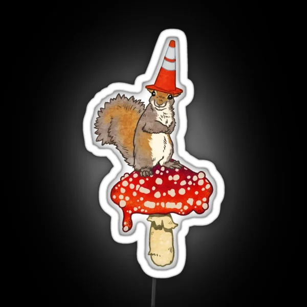 Portland Wizard On Red Spotted Mushroom Cone Squirrel RGB Neon Sign
