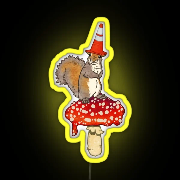 Portland Wizard On Red Spotted Mushroom Cone Squirrel RGB Neon Sign