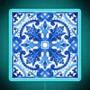 Colorful Portuguese-inspired azulejo tile design in vibrant neon light glow