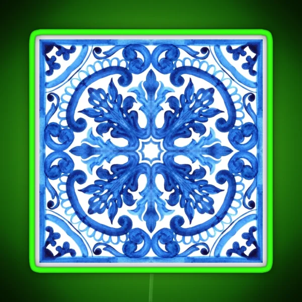 Portuguese Azulejo Tiles Gorgeous Patterns RGB Neon Sign