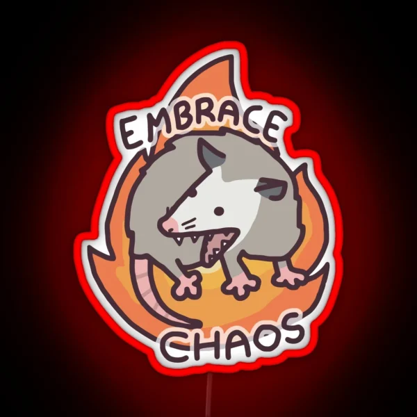 Possum Embrace Chaos Violence Raccoon RGB Neon Sign