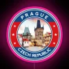 RGB LED illuminated sign of Prague's iconic Charles Bridge