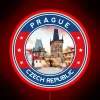 Colorful neon sign featuring iconic Prague Charles Bridge in RGB.