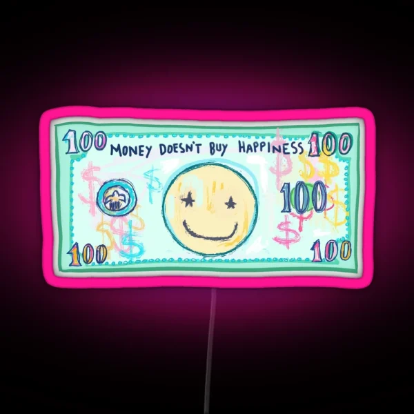Preppy Art Dollar Bill Hundred Dollar Bill Happy Face RGB Neon Sign