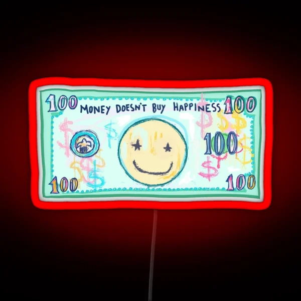 Preppy Art Dollar Bill Hundred Dollar Bill Happy Face RGB Neon Sign