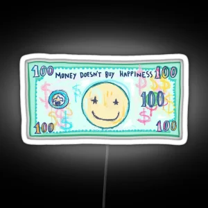 Preppy Art Dollar Bill Hundred Dollar Bill Happy Face Smiley Face Choose Happy Preppy Aesthetic RGB Neon Sign