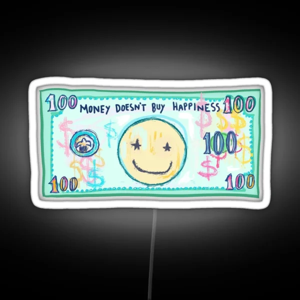 Preppy Art Dollar Bill Hundred Dollar Bill Happy Face RGB Neon Sign