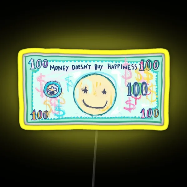 Preppy Art Dollar Bill Hundred Dollar Bill Happy Face RGB Neon Sign