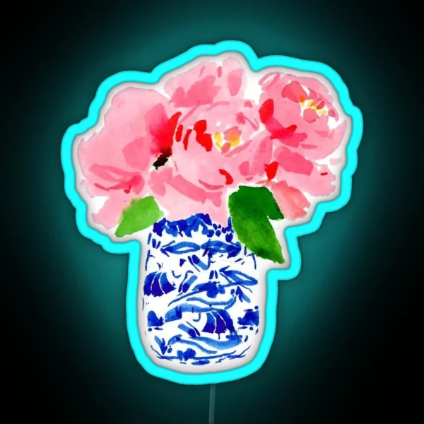 Preppy Hydrangeas In Ginger Jar RGB Neon Sign