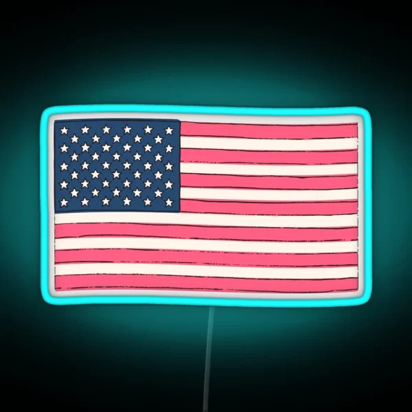Preppy Pink American Flag RGB Neon Sign