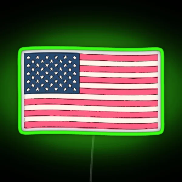 Preppy Pink American Flag RGB Neon Sign