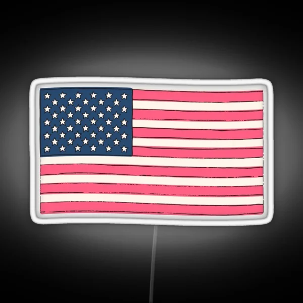 Preppy Pink American Flag RGB Neon Sign