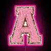 Neon varsity letter 'A' in bright pink preppy sports style.
