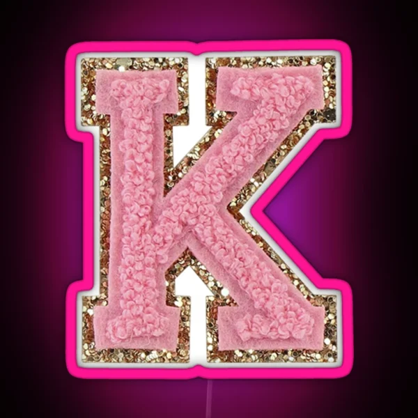 Preppy Pink Varsity Letter K RGB Neon Sign