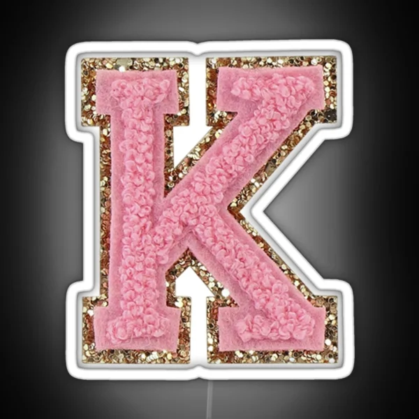 Preppy Pink Varsity Letter K RGB Neon Sign