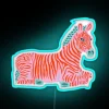 Vibrant preppy zebra neon bar decor with colorful RGB lighting