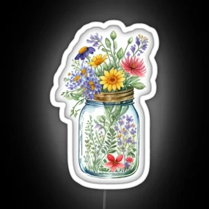 Pretty Colourful Watercolor Wildflowers In Mason Jar RGB Neon Sign